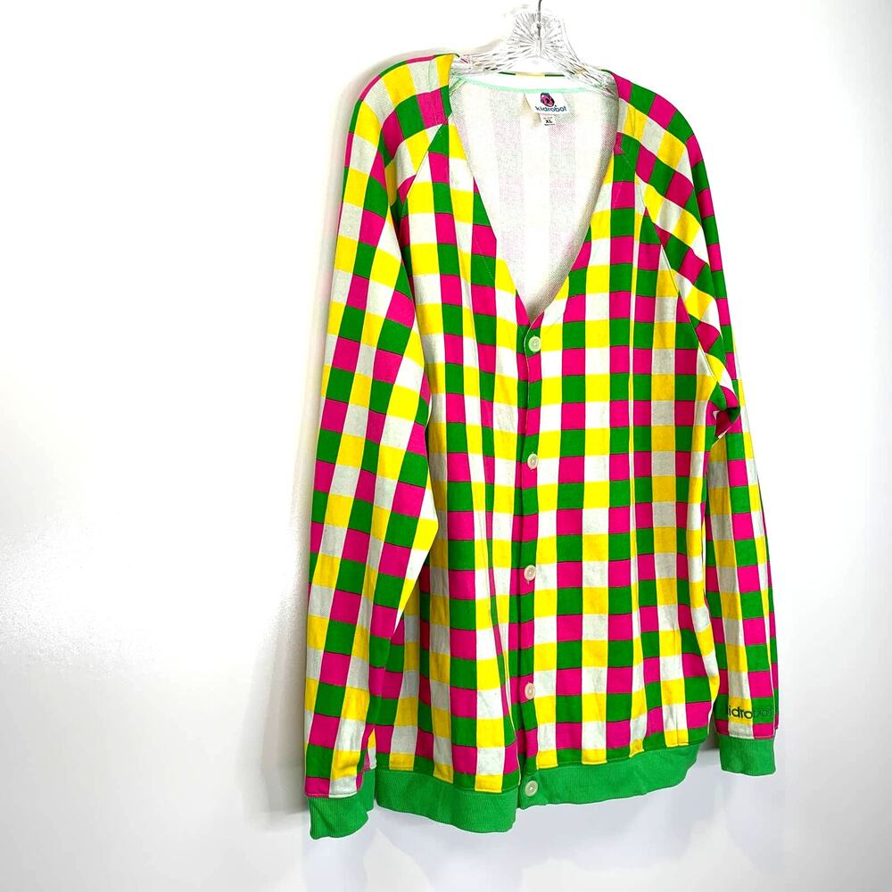 Kidrobot Check Gingham Print Button Cardigan Multicolor Decora Raver - Picture 2 of 10